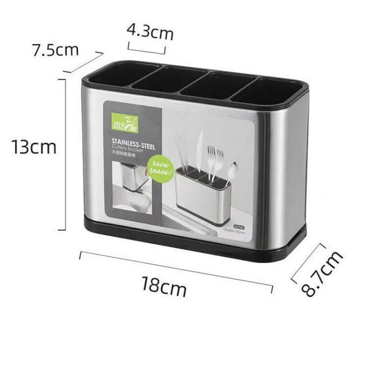Cutlery Holder – 4 Compartments – Stainless Steel & Non-Slip Base – Kitchen Organizer