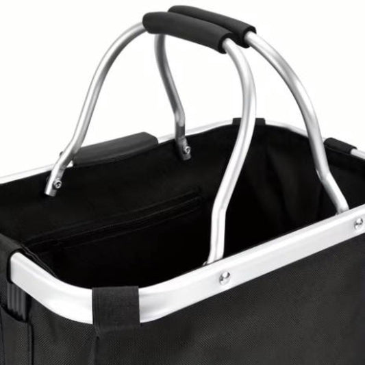 Faltbarer Aufbewahrungskorb mit Tragegriff, Detailansicht des stabilen Aluminiumgriffs