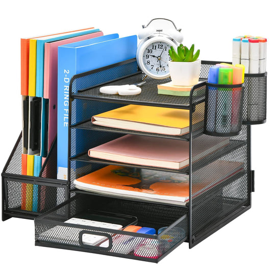 Schreibtisch Organizer gefüllt - Dokumentenablage - Büro Ordner - Papierorganisation - Metall Mesh - Homeoffice