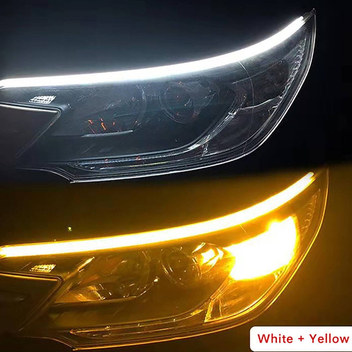 2× LED Blinker-Streifen (60 cm) – Tagfahrlicht DRL, Weiß & Gelb – EU-Lager