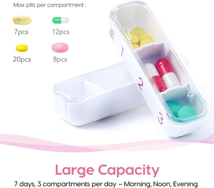 Pillenbox für 7 Tage – 3 Fächer pro Tag – Sicher & kompakt für unterwegs