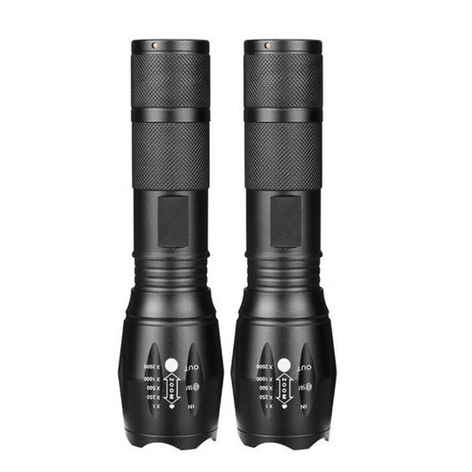 2× LED Taschenlampe – Superhelle Zoom-Torch, USB-aufladbar, 5 Modi, EU-Lager