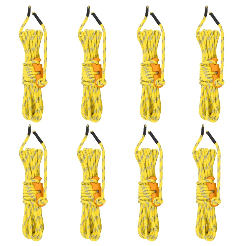 Gelbe Seilspanner für Zelt-Abspannseile.