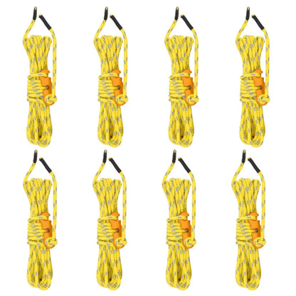 Gelbe Seilspanner für Zelt-Abspannseile.