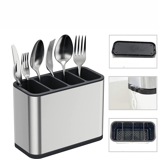 Besteckhalter aus Edelstahl mit 4 Fächern.