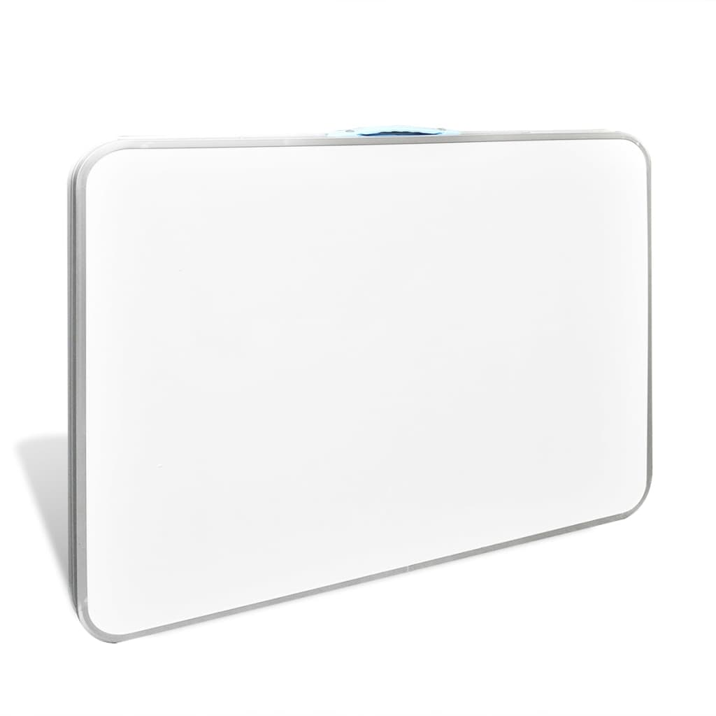 Gefalteter weißer Camping-Tisch 80×60 cm mit Stahlbeinen, platzsparend.