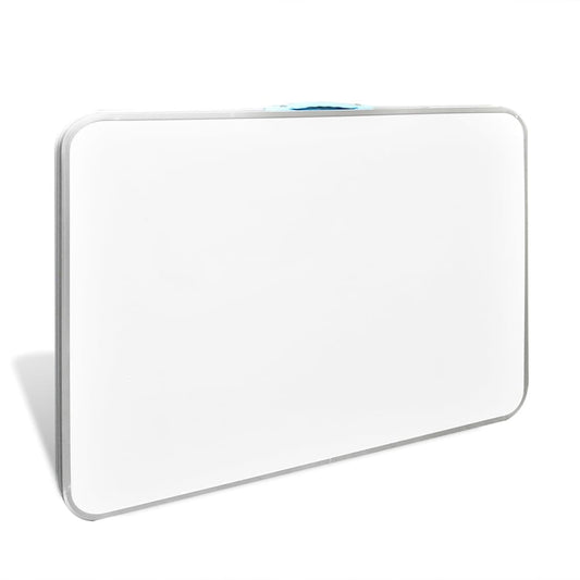 Gefalteter weißer Camping-Tisch 80×60 cm mit Stahlbeinen, platzsparend.