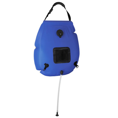 Blauer 20-Liter Camping-Duschsack mit Tragegriff.