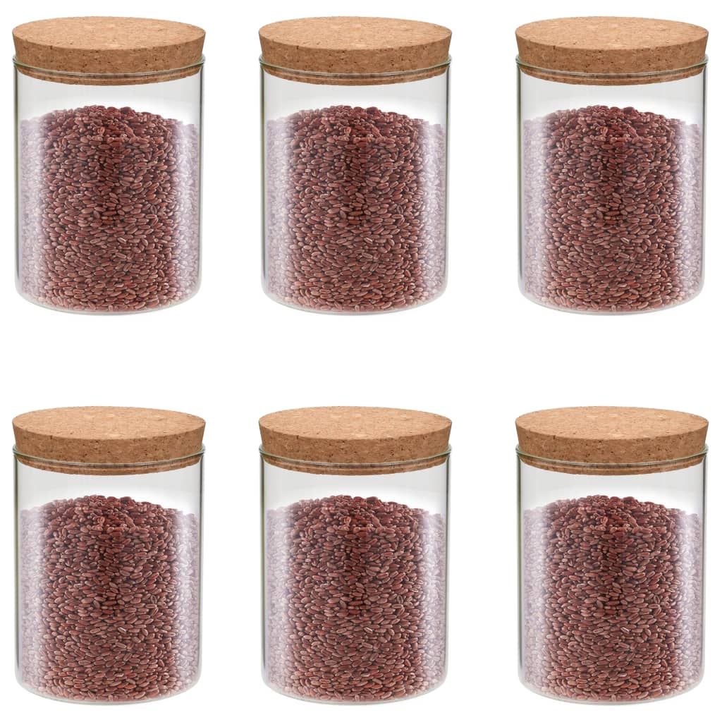 Storage Jars with Cork Lid – Set of 6, 650 ml – Airtight & Decorative