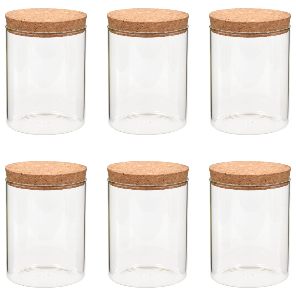 Storage Jars with Cork Lid – Set of 6, 650 ml – Airtight & Decorative