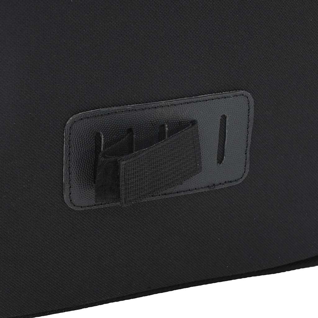 Detailansicht des Montageclips der schwarzen 33 Liter Fahrradtasche