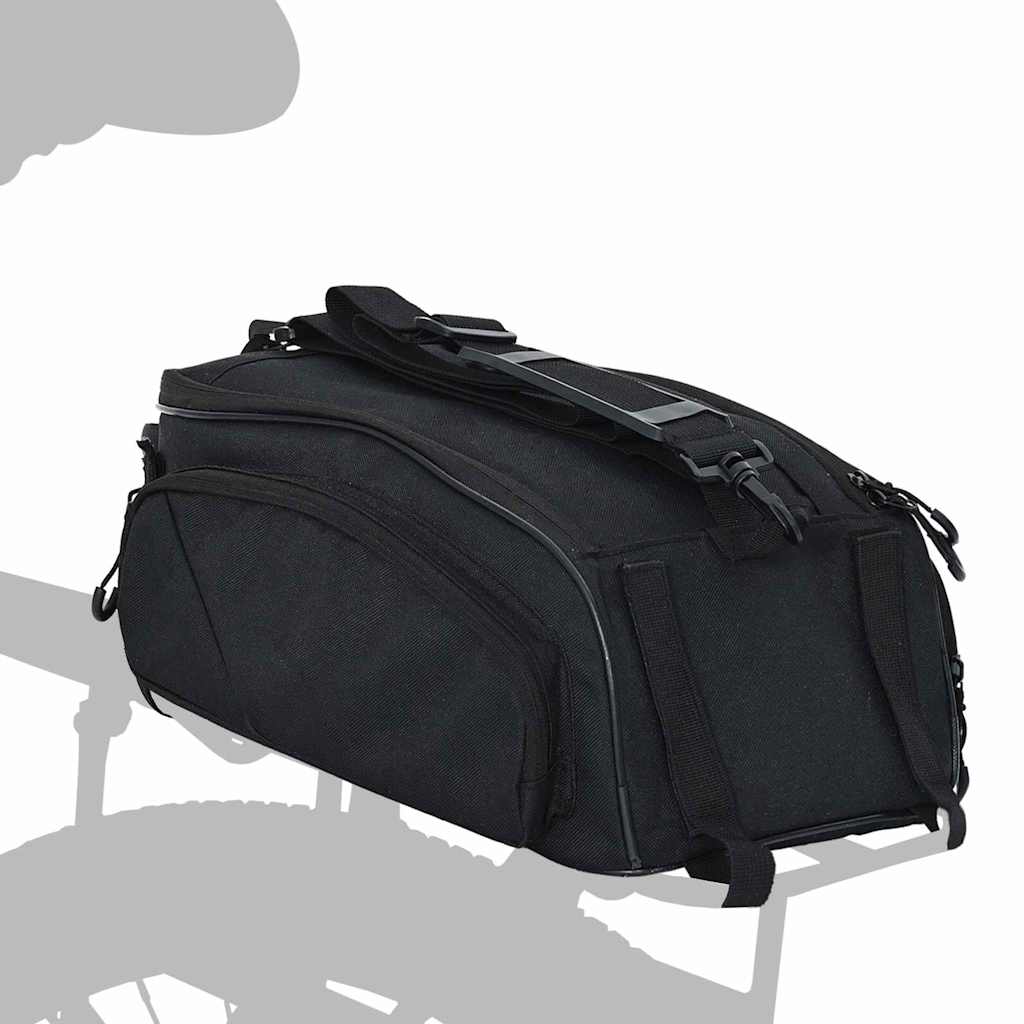 Kompakte schwarze Fahrradtasche 38 x 21 x 16 cm am Fahrradgepäckträger montiert