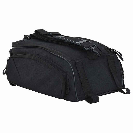 Kompakte schwarze Fahrradtasche 38 x 21 x 16 cm in seitlicher Ansicht